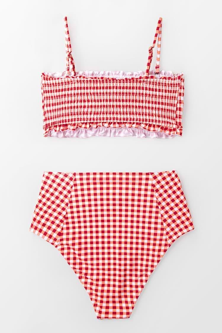 Bikini bandeau en vichy rouge