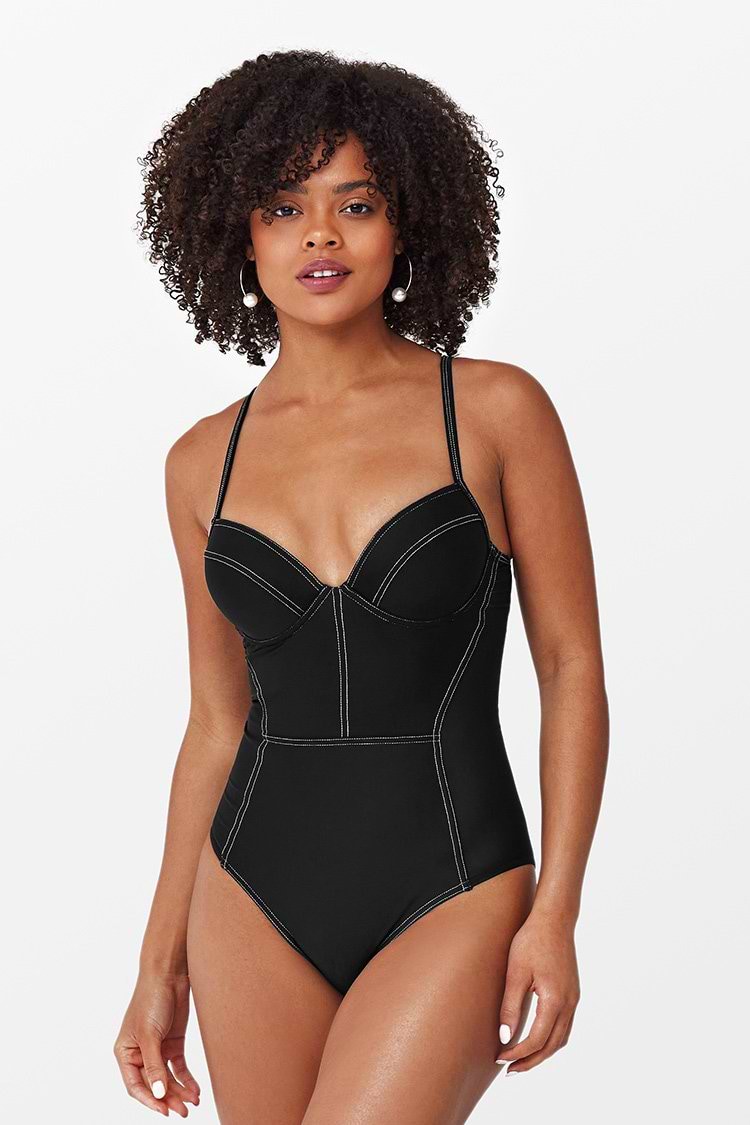 Genähter Badeanzug in Schwarz