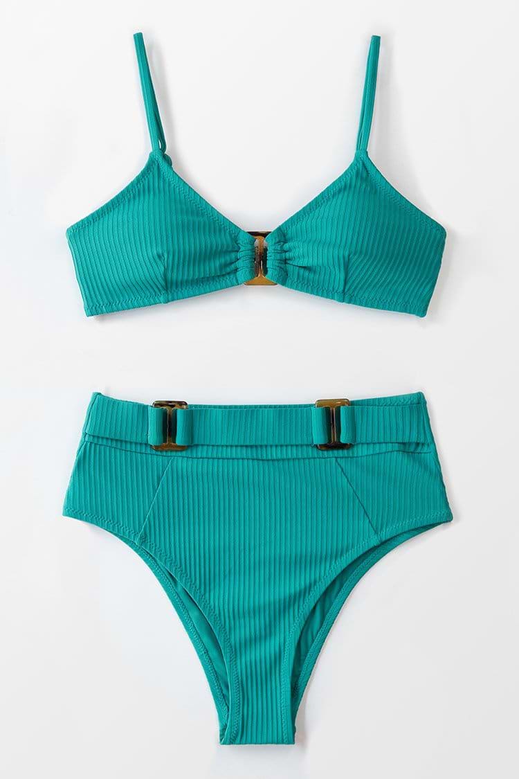 Bikini taille haute à boucle côtelée