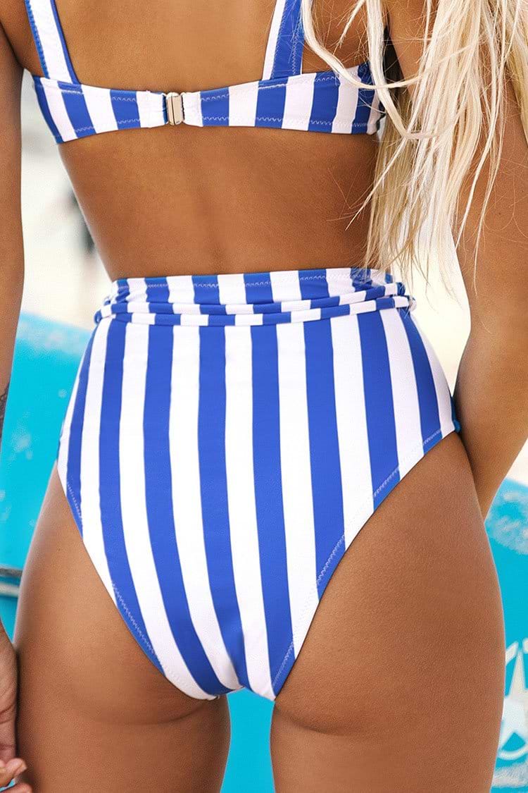 Bikini-Hose mit Streifen und hoher Taille