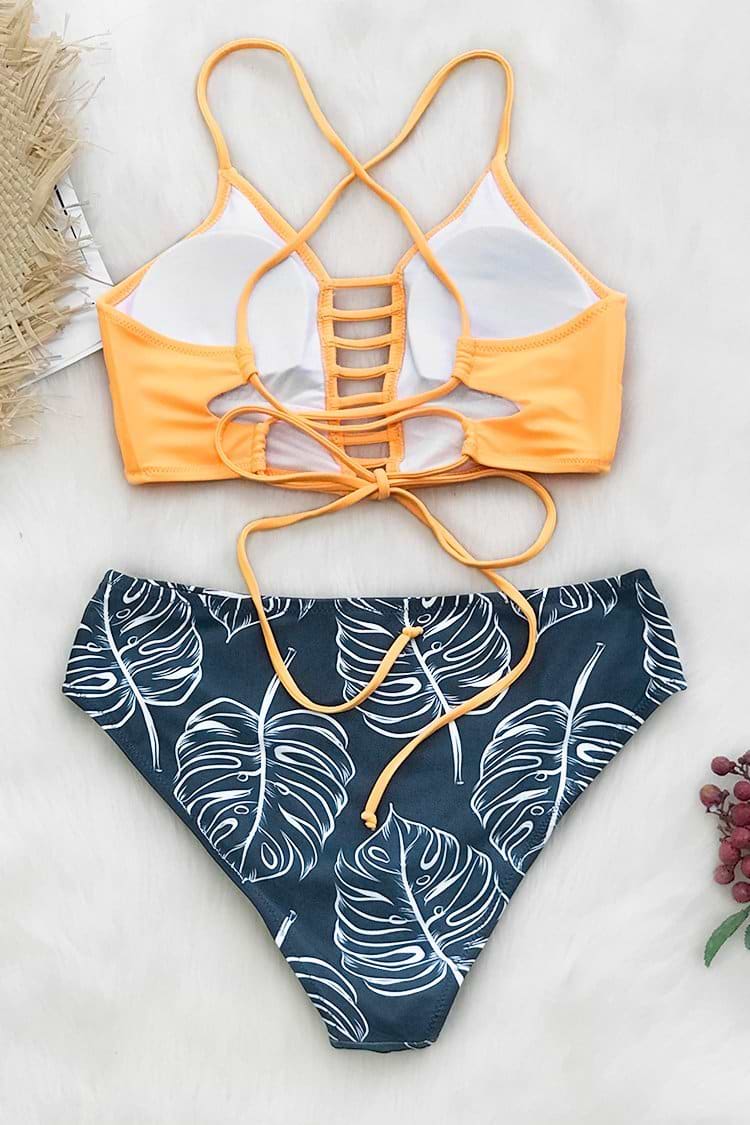 Gelb Blattdruck Bikini