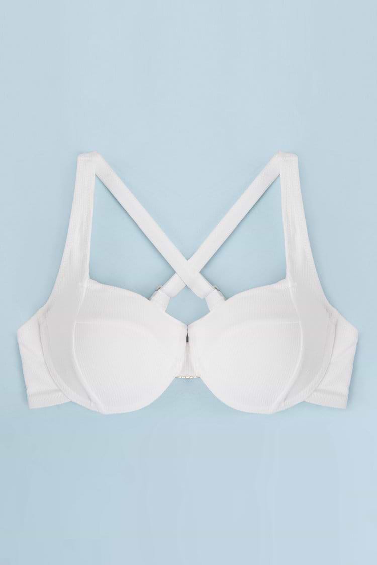 Weißes geripptes Bikinioberteil mit Bügel