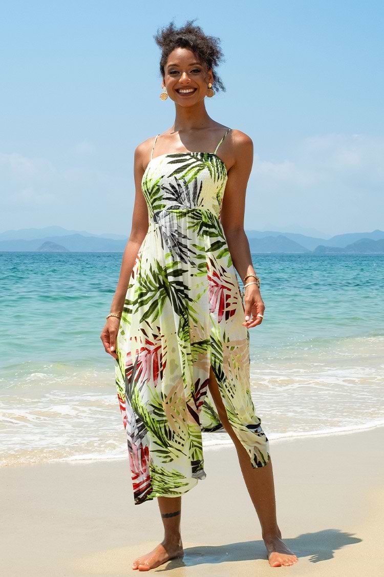 Kleid mit Blattdruck