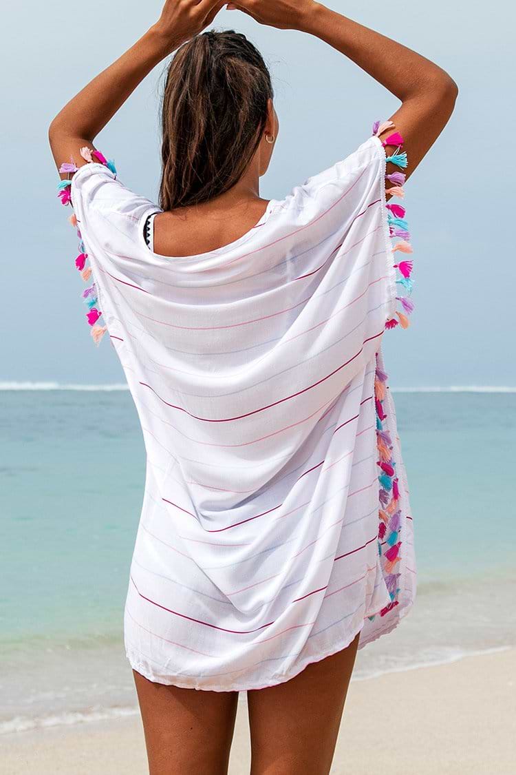 Bunte gestreifte Cover Up mit Quastenbesatz