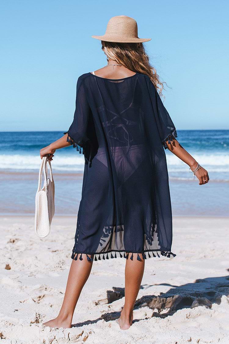 Cover up à col en V et à pampilles