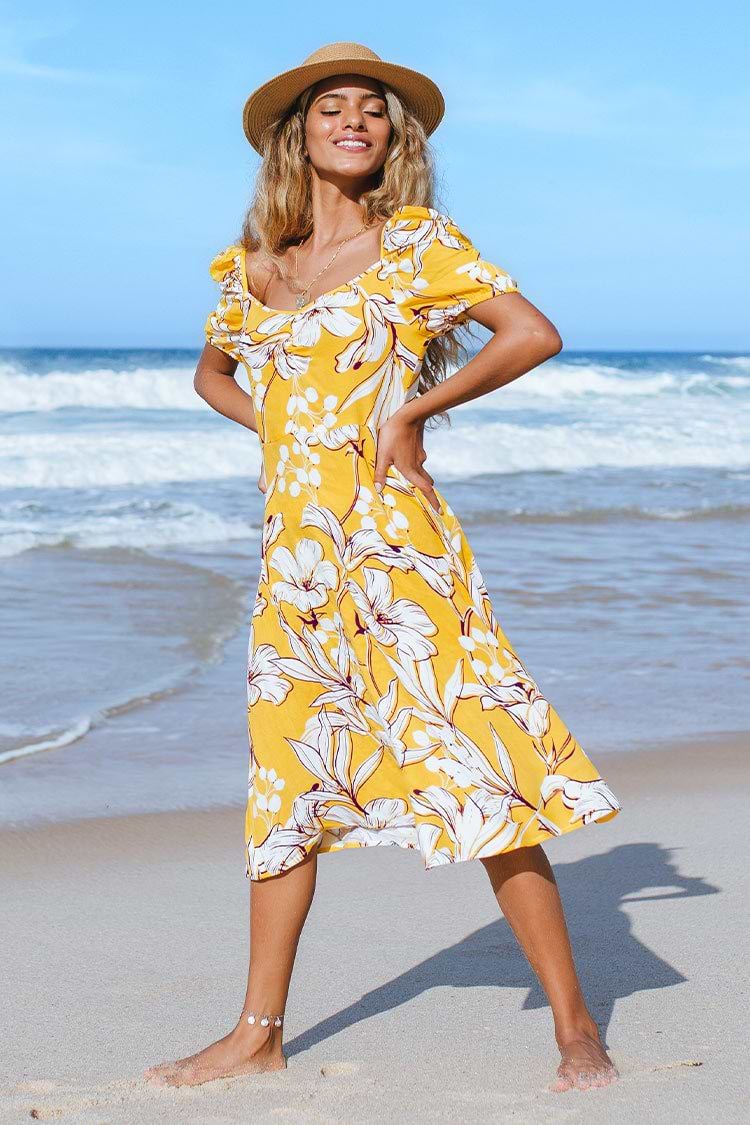 Florales Kleid mit V-Ausschnitt