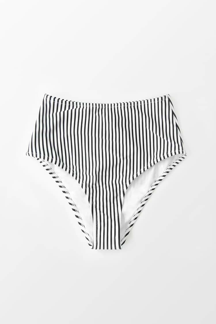 Bas de bikini rayé taille haute