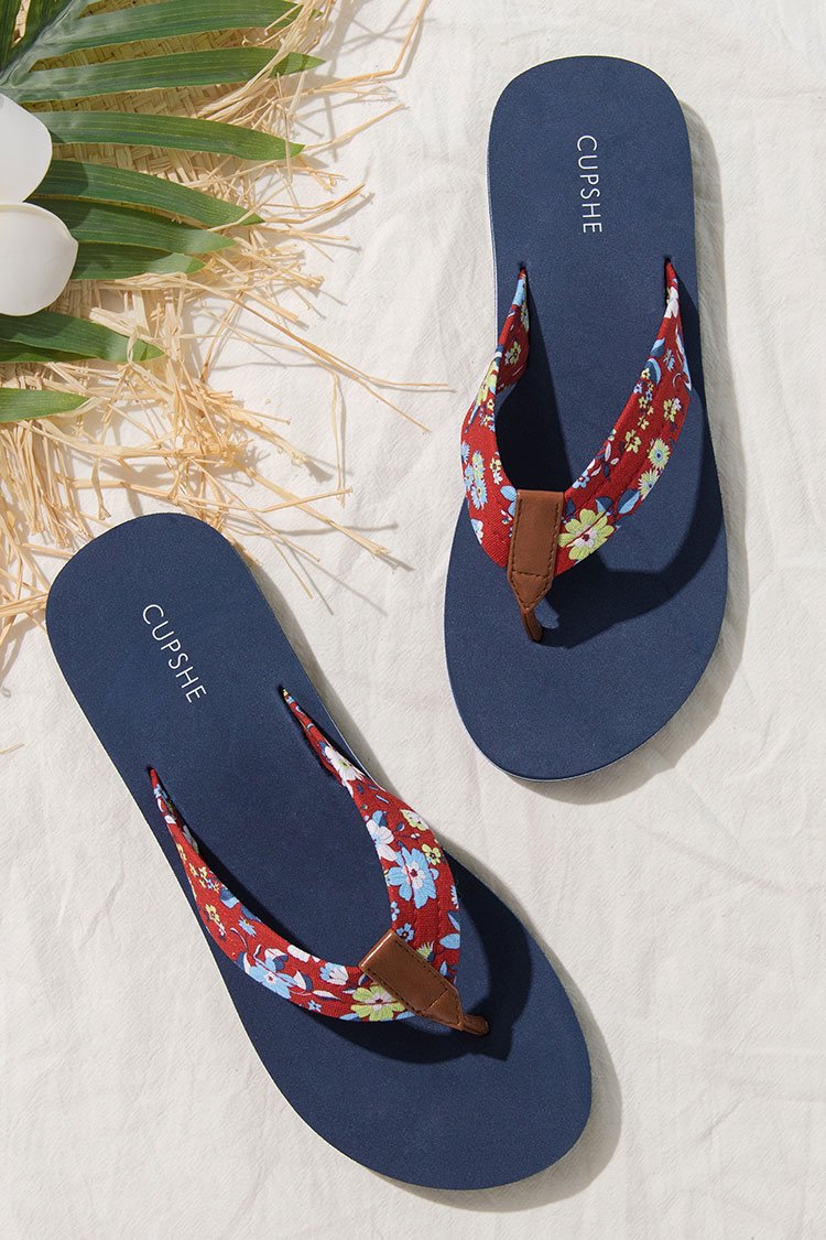 Tanga-Zehentrenner-Sandalen mit Blumenmuster