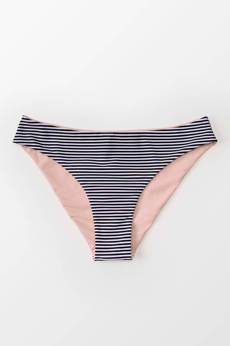 Bas de bikini réversible taille basse rose et rayé