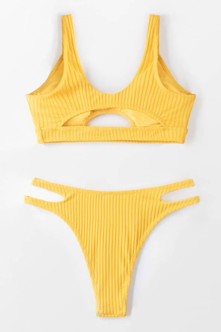 Bikini échancré jaune texturé