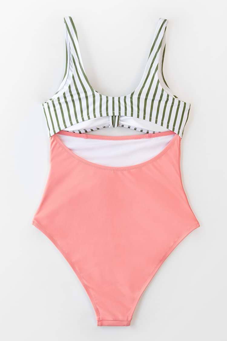 Geknoteter Badeanzug mit Streifenmuster in Pfirsichfarbe