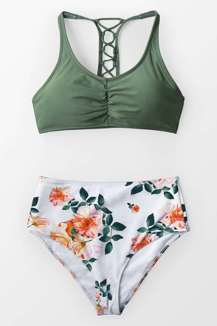 Bustier Bikini-Set mit Blumen-Muster