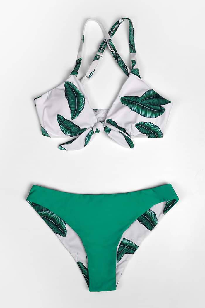 Blätter Print Bowknot Bikini