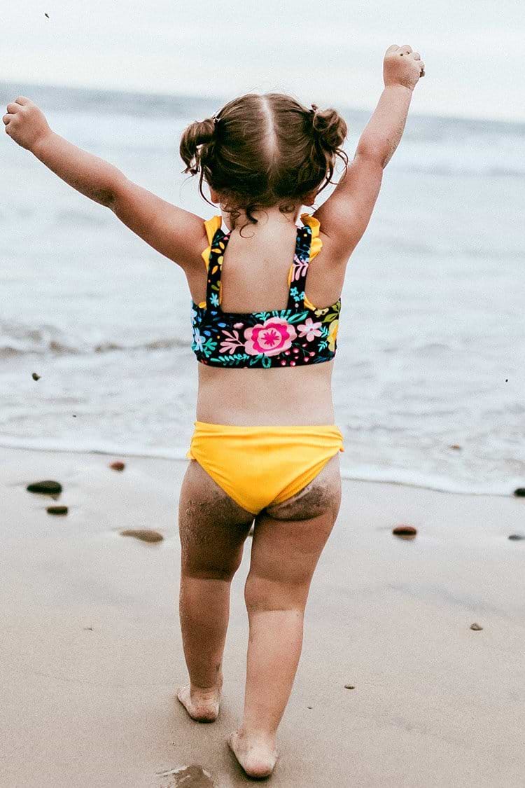 Bikini bandeau à volants fleural pour filles