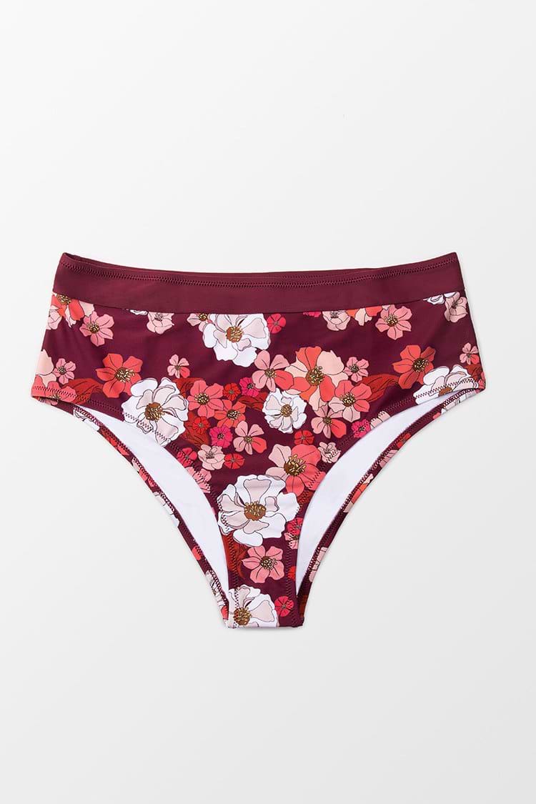 Bas de bikini grande taille à taille haute imprimé floral