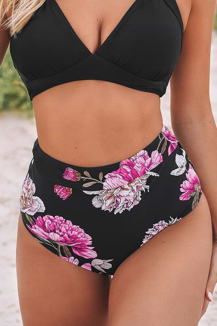 High Waist Bikini-Hose mit Blumenmuster
