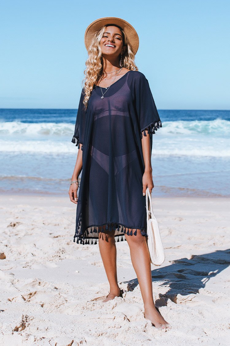 Cover Up mit V-Ausschnitt und Quaste