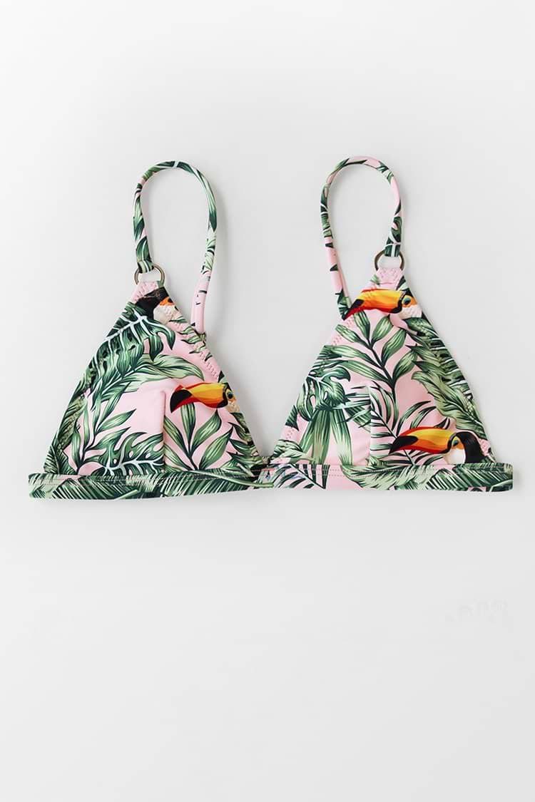 Haut de bikini triangle rose imprimé feuilles