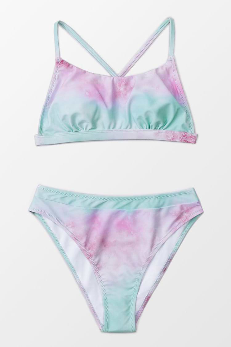 Bikini taille haute croisé tie-dye