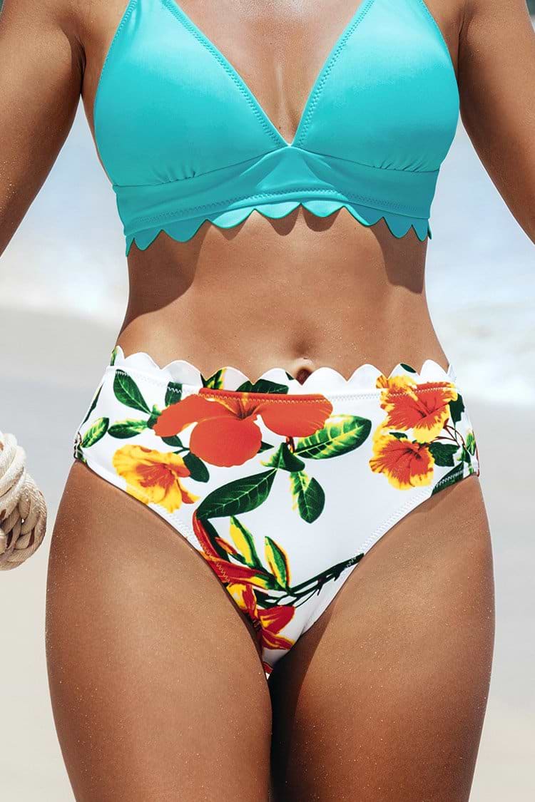 Bikini-Hose mit Scallop und Blumenmuster