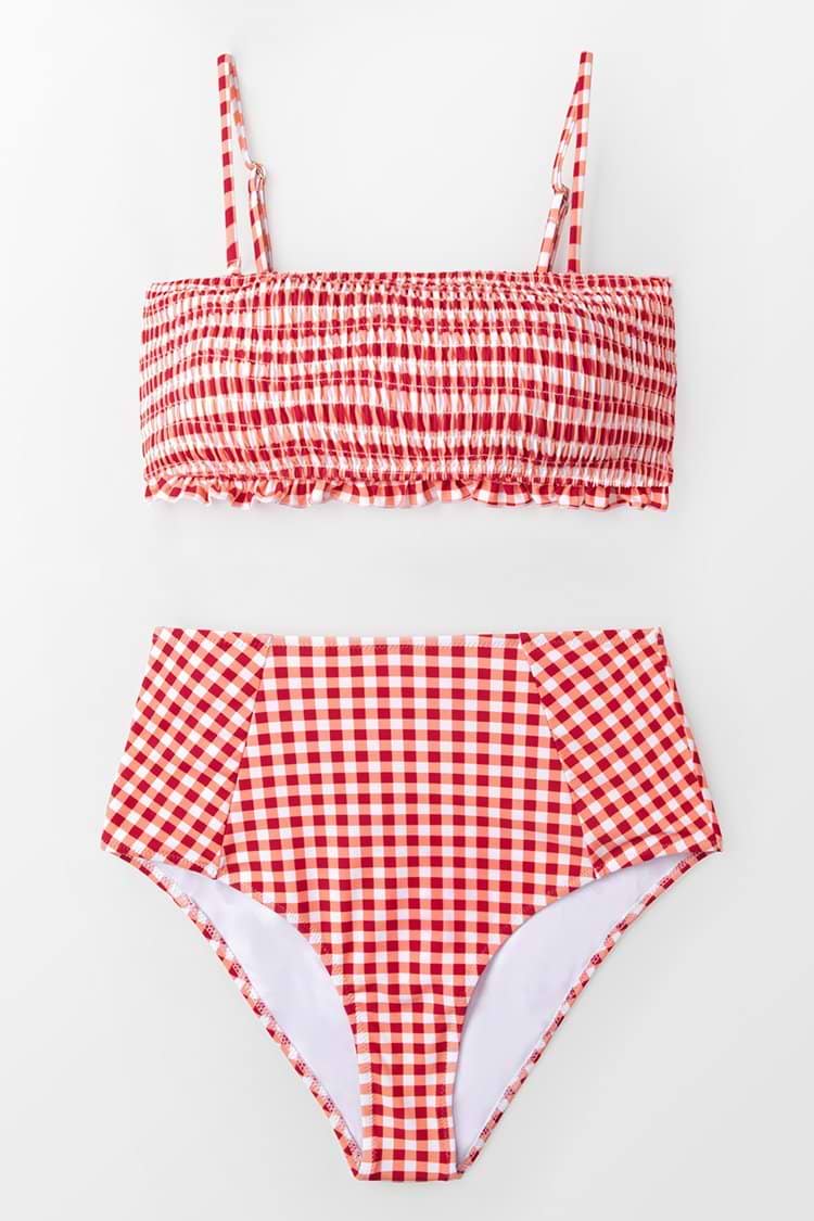Bikini bandeau en vichy rouge