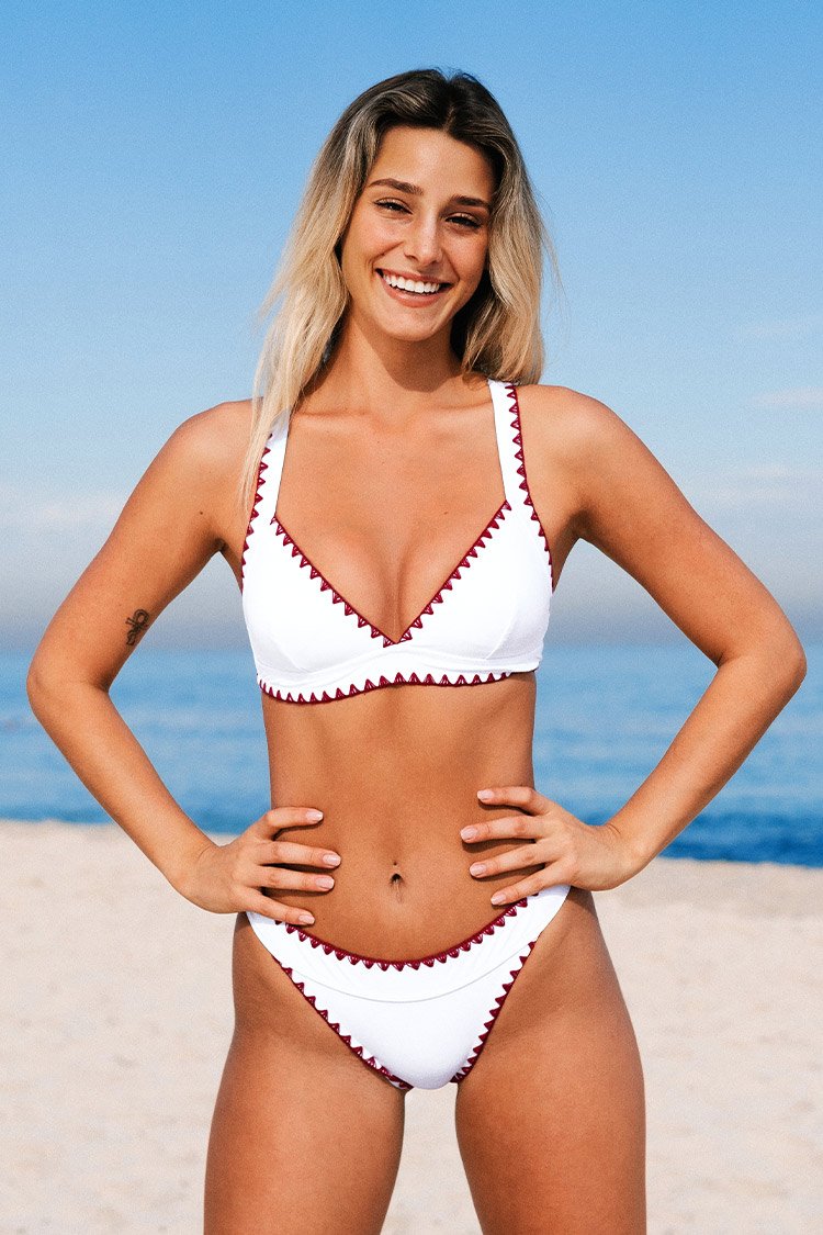 Crisscross Bikini mit niedriger Taille und gehäkeltem Trim