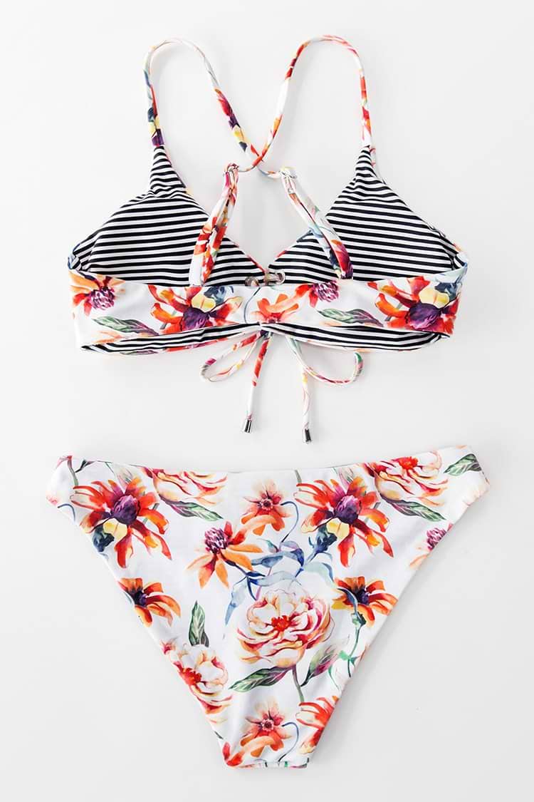 Bikini réversible rayé floral