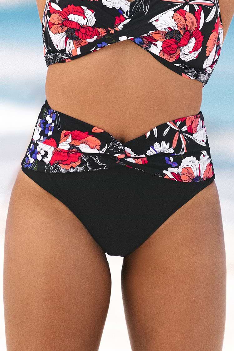 Bas de bikini grande taille torsadé imprimé floral