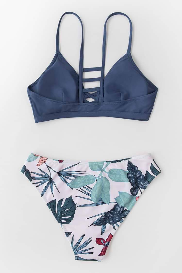 Marine und Floral Riemchen Bikini Set