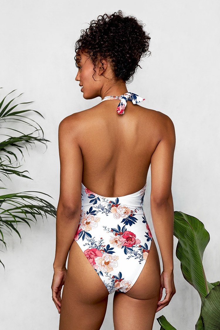 Maillot de bain une pièce à dos nu imprimé floral
