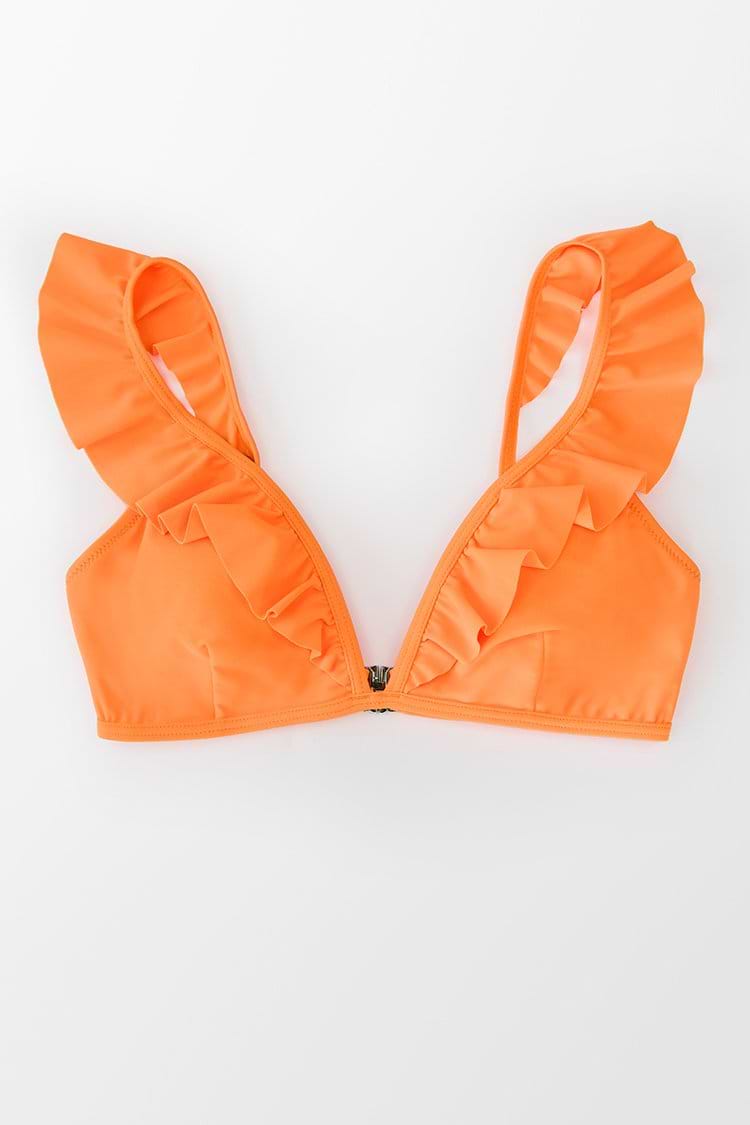 Haut de bikini à volants orange fluo