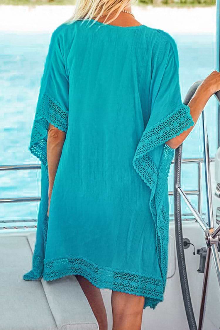 Kimono mit Häkelsaum in Blau