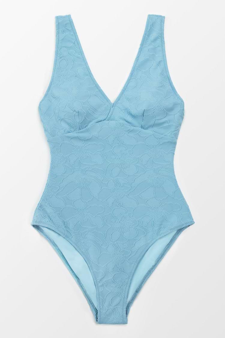 Badeanzug mit V-Ausschnitt in Blau