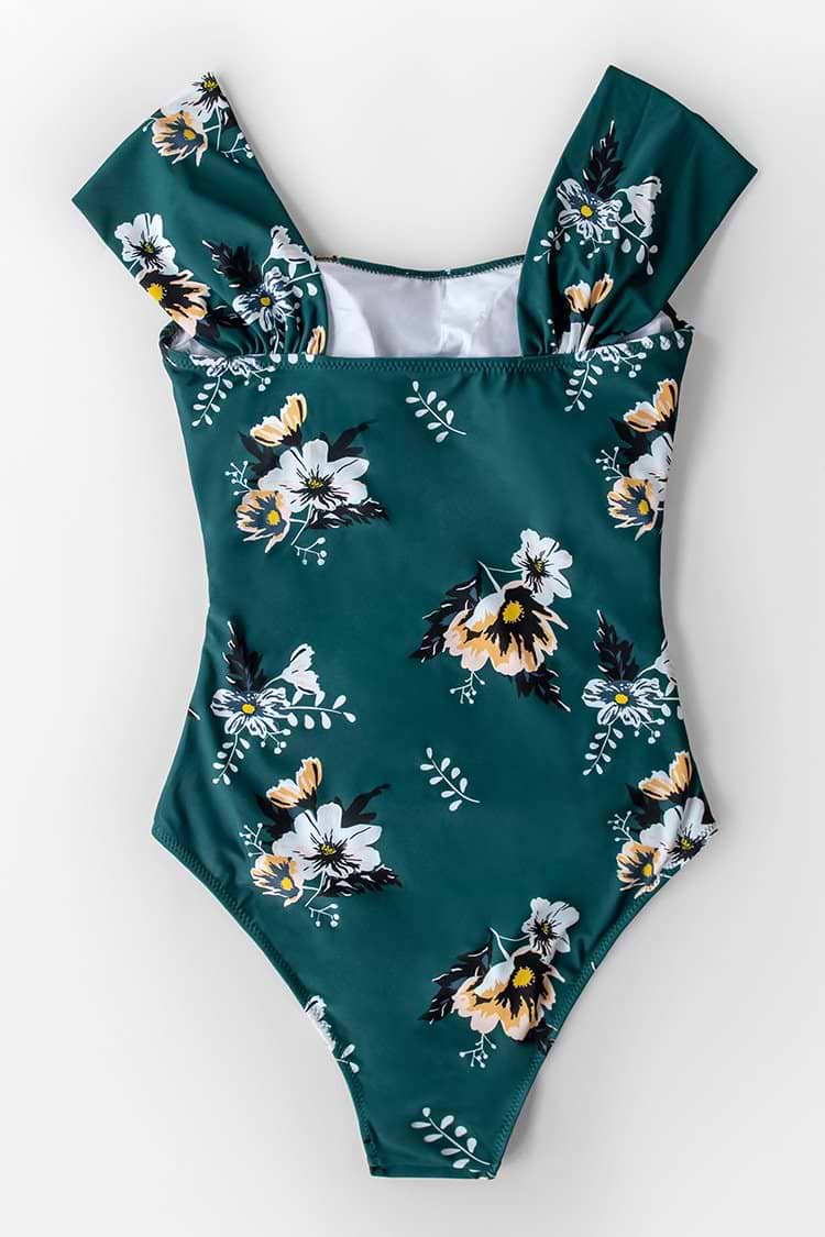 Badeanzug mit gerafftem Blumenmuster