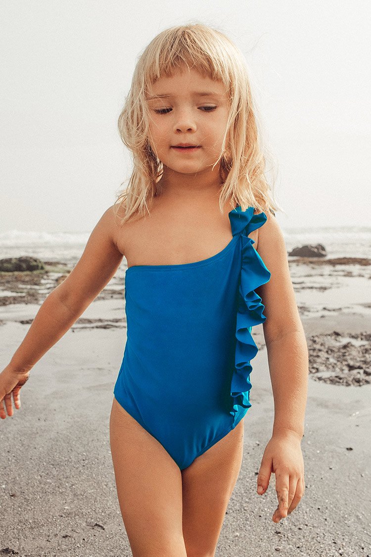 Maillot de bain une pièce une épaule à volants pour filles