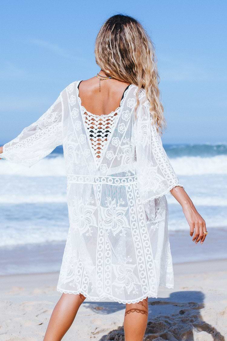 Cover up à broderie blanc