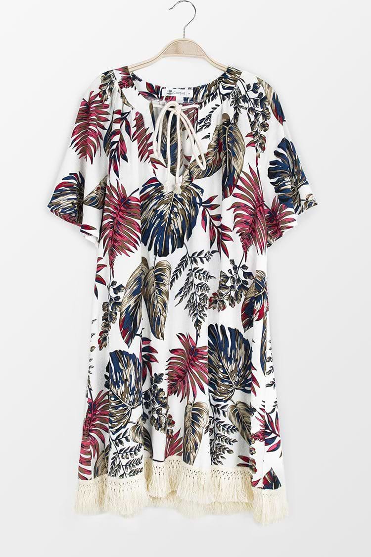 Robe à manches courtes imprimé feuilles