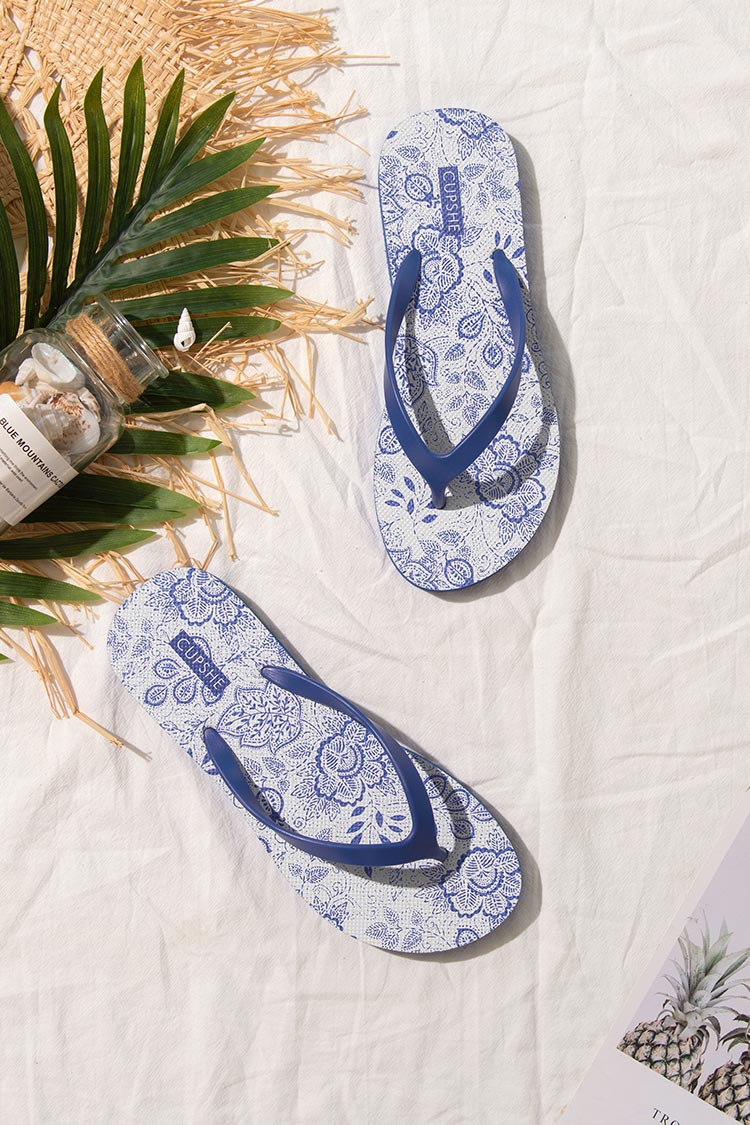 Zehentrenner-Sandalen mit Blumen-Print