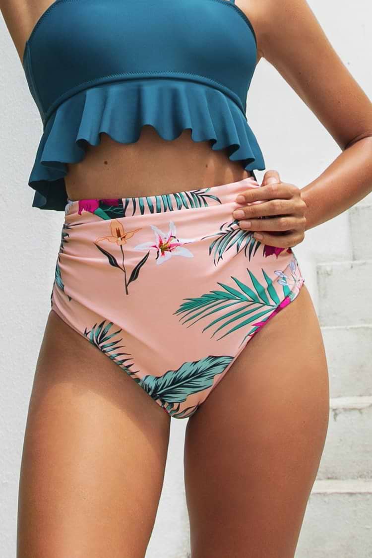 Bikini-Hose mit hoher Taille und Blumenmuster