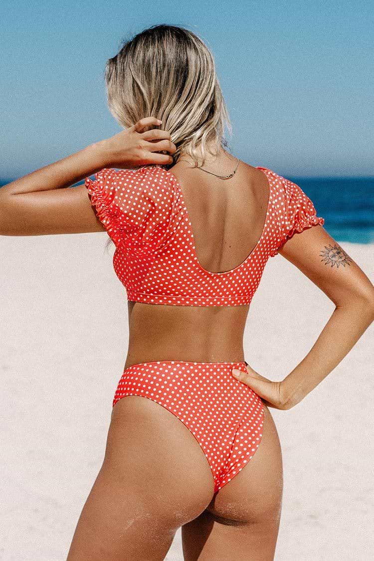 Retro Polka Dot Bikini-Set mit V-Ausschnitt