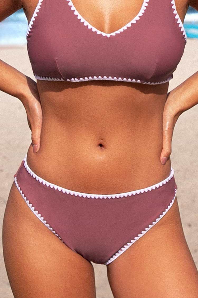 Bas de bikini sportif à bordure en crochet