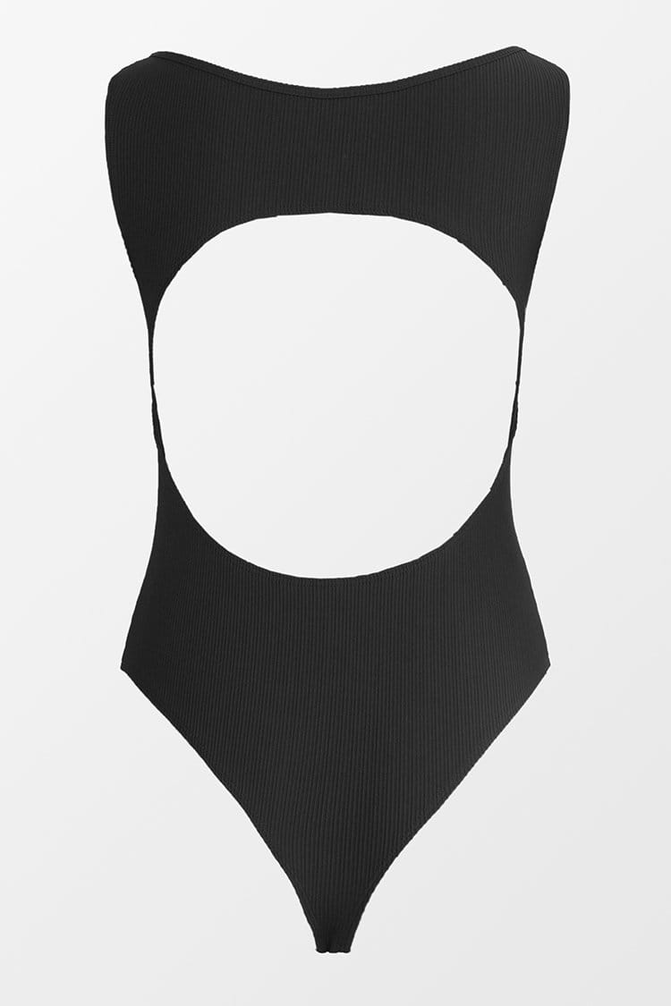 Bodysuit mit Flügelärmeln und Ausschnitt in Schwarz