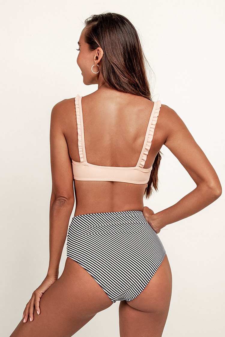 Bikini bandeau à volants avec bas taille haute