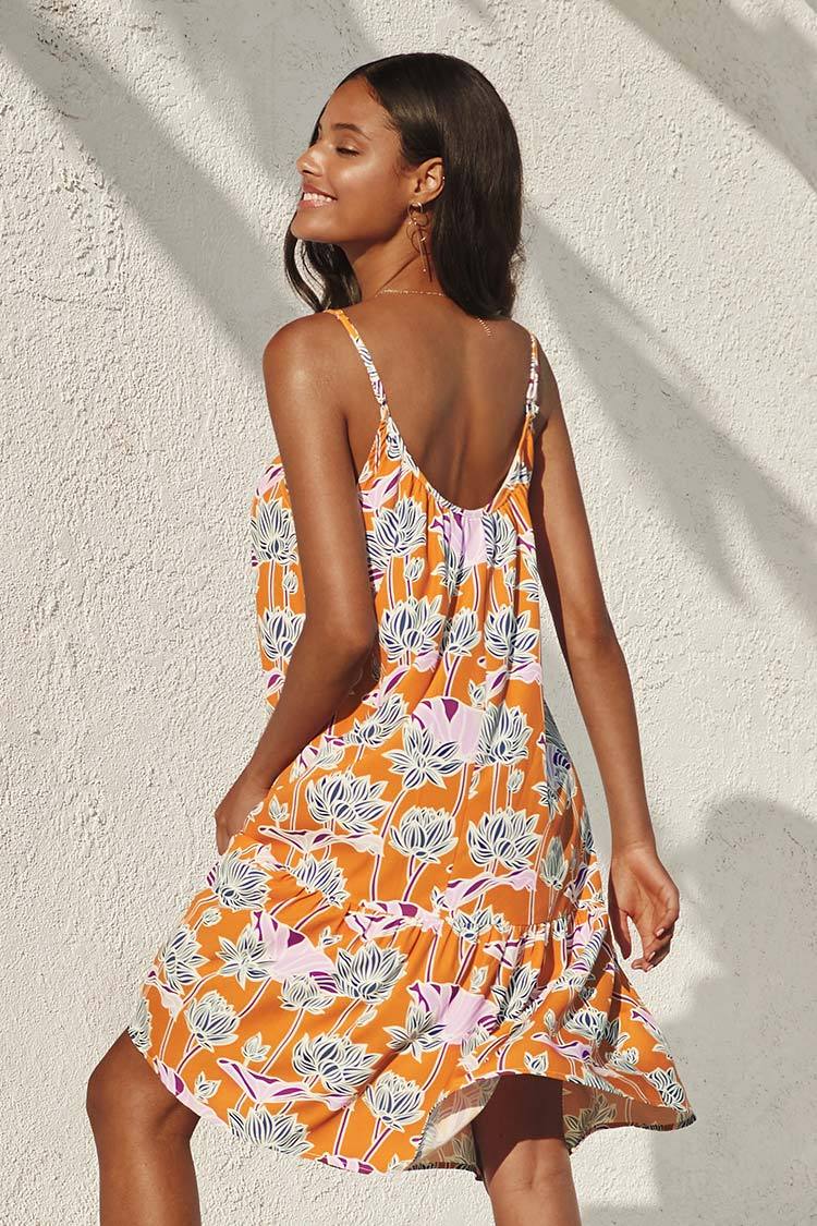 Robe sans manches à imprimé floral jaune