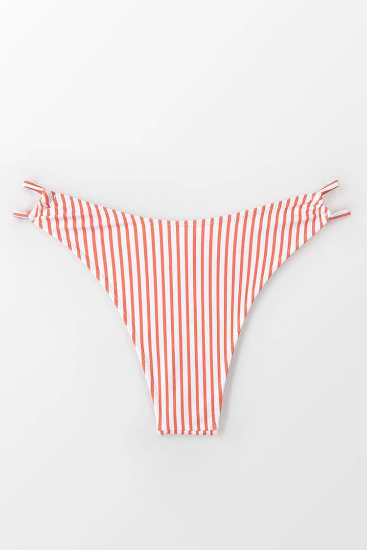 Gestreifte Bikini-Hose mit Riemchen in rosa und weiß