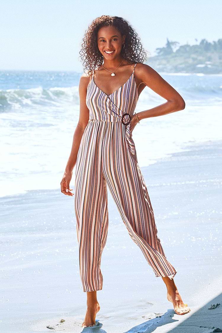 Combinaison rayée à taille élastique