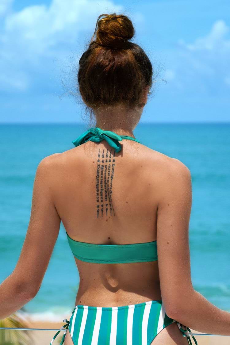 Haut de bikini licou noué vert canard