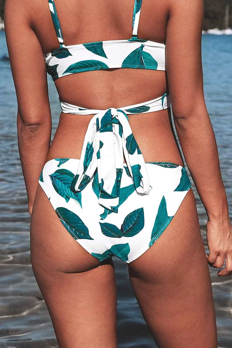 Bas de bikini à imprimé feuilles vert