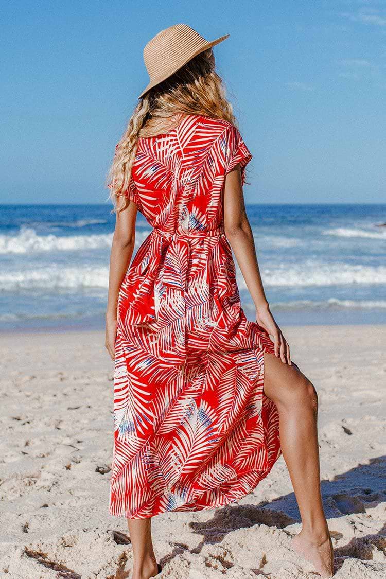 Wickelkleid mit Blatt in Rot