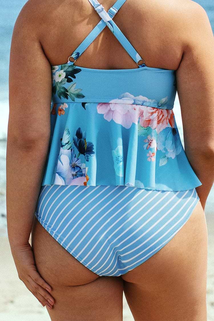 Große Größen gestreifte Bikinihose in Blau